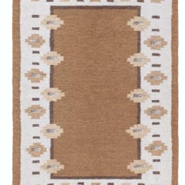 Mid-Century Swedish Geometric Warm Tan Flatweave Wool Rug BB8314