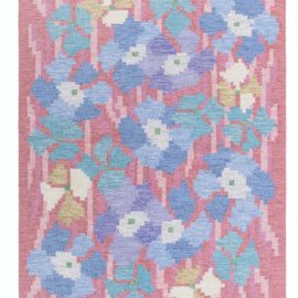 Scandinavian Vintage Floral Cream Flatweave Wool Rug BB8309