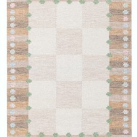 Swedish Mid-Century Geometric Light Beige Flatweave Wool Rug By Agda ÖSterberg BB8306