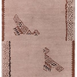 Vintage French Art Deco Geometric Warm Tan Hand-Knotted Wool Rug BB8300