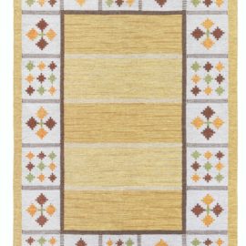 Vintage Scandinavian Geometric Light Gray Flatweave Wool Carpet By Birgitta Soderkvist BB8312