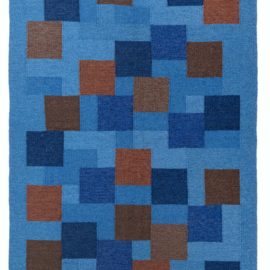 Swedish Vintage Geometric Light Blue Flatweave Wool Rug BB8315