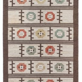Mid-Century Swedish Floral Cream Flatweave Wool Rug BB8327