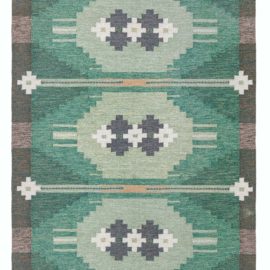 Vintage Swedish Geometric Dark Gray Flatweave Wool Rug By Ingegerd Silow BB8323