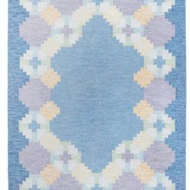 Refined Mid-Century Scandinavian Geometric Cream Flatweave Wool Carpet By Ingegerd Silow BB8320