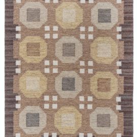 Vintage Scandinavian Geometric Cream Beige Flatweave Wool Carpet By Rakel Carlander BB8310