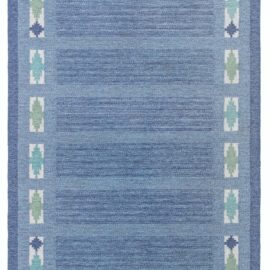 Scandinavian Vintage Geometric Blue Flatweave Wool Rug By Ulla Parkdal BB8318