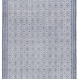 Elegant Vintage Indian Geometric Light Gray With Navy Blue Flatweave Cotton Runner (Size Adjusted) Agra BB8348