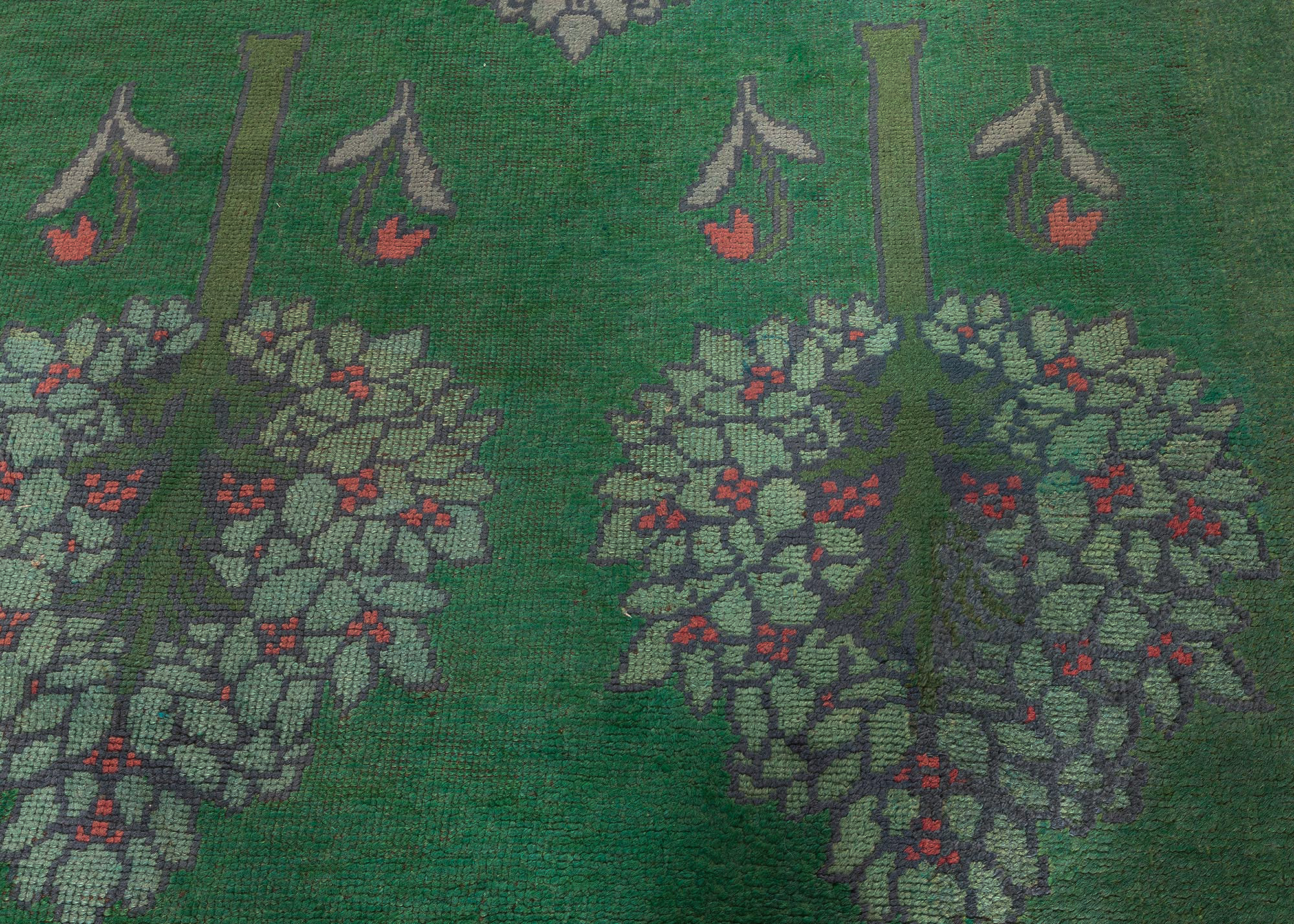 Vintage Irish Arts & Crafts Floral Forest Green Hand-Knotted Wool Runner By C.F.A. Voysey (Fragment) BB8401 Vintage Irish Arts & Crafts Floral Forest Green Hand-Knotted Wool Runner By C.F.A. Voysey (Fragment) BB8401