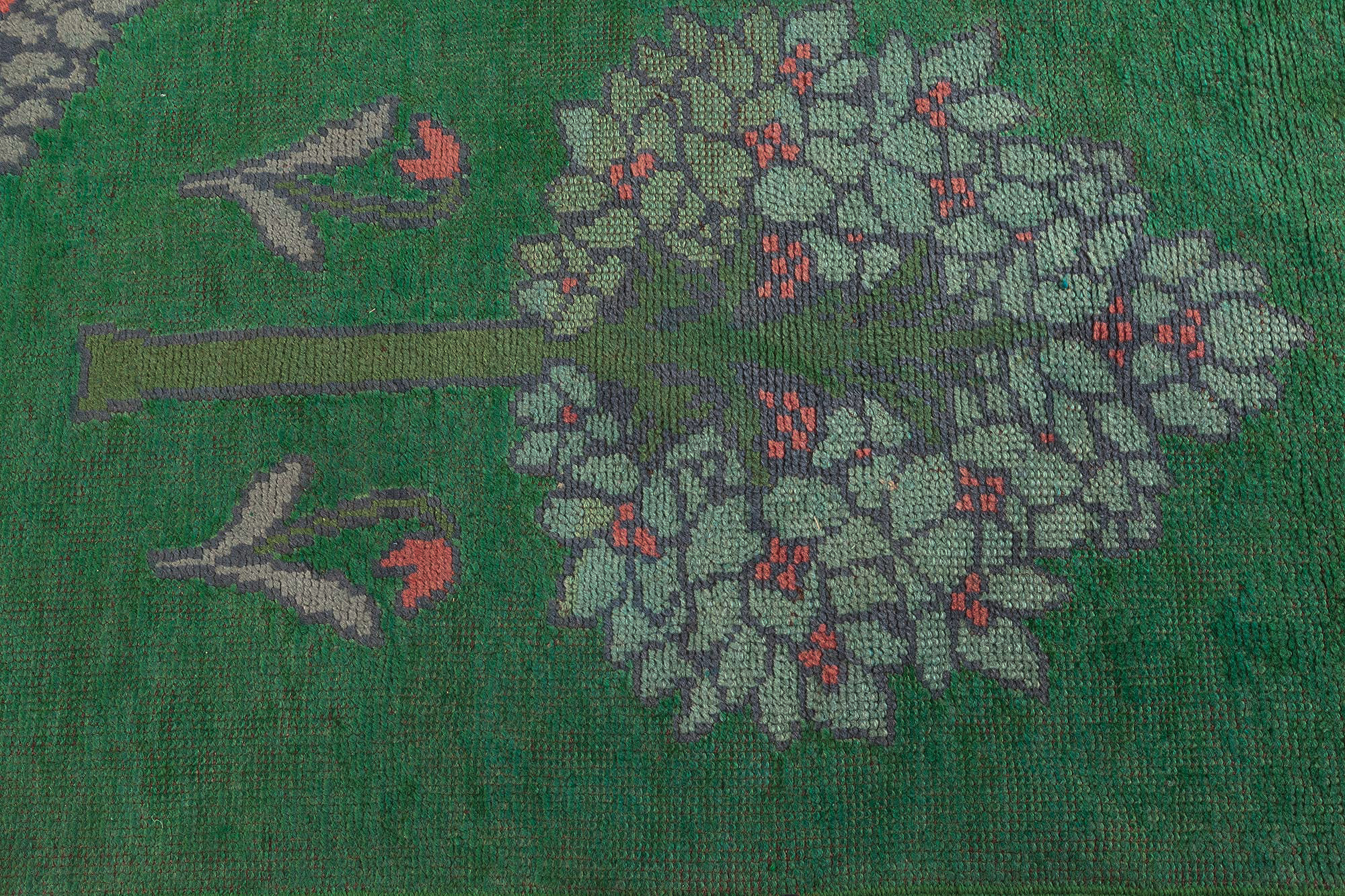 Vintage Irish Arts & Crafts Floral Forest Green Hand-Knotted Wool Runner By C.F.A. Voysey (Fragment) BB8401 Vintage Irish Arts & Crafts Floral Forest Green Hand-Knotted Wool Runner By C.F.A. Voysey (Fragment) BB8401