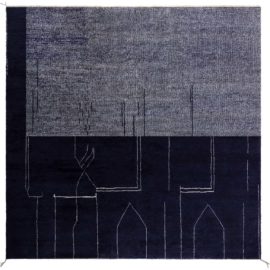 “Building Blocks” Modern Abstract Geometric Slate Gray And Blue Handmade Wool Rug N12666