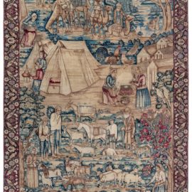 Antique Kirman Persian Allover Soft Beige Hand-Knotted Wool Rug – Circa 1870 Pictorial Biblical BB8402
