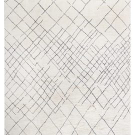 Contemporary Geometric Lattice Ivory Hand-Knotted Wool Carpet “Crosshatch” N12669