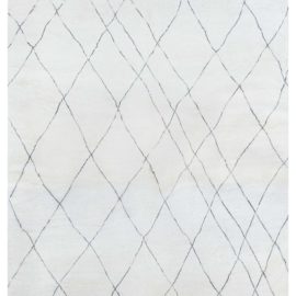Contemporary Geometric Diamond Ivory Hand-Knotted Wool Carpet “Selenite” N12648