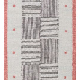 Contemporary Flatweave Geometric Light Gray Hand-Knotted Wool Runner “Carrelage” N12680