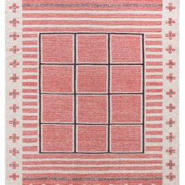 Modern Flatweave Geometric Light Gray Wool Rug “Coraline” N12678