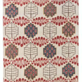 “Sanguifolia” Contemporary Flatweave Geometric Light Beige Hand-Knotted Wool Carpet N12655