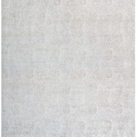 “Ivoryvine” Contemporary Damask Vine Light Gray Hand-Knotted Silk Carpet N12659