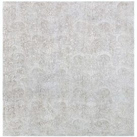 Contemporary Damask Light Gray With Taupe Hand-Knotted Silk Rug “Fernlight” N12654