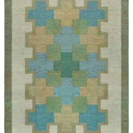 Scandinavian Mid-Century Geometric Light Beige Flatweave Wool Rug By Kerstin Persson BB8355