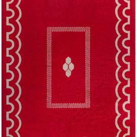 Vintage Art Deco Geometric Crimson Hand-Knotted Wool Carpet Attributed To Jacques Adnet BB8346