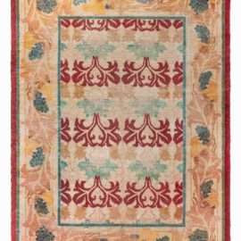 Vintage Irish Arts & Crafts Floral Light Beige Hand-Knotted Wool Rug BB8392