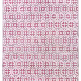 Vintage Indian Geometric Light Gray And Pink Flatweave Cotton Carpet Agra BB8391