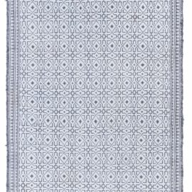 Vintage Indian Dhurrie Geometric Light Gray With Slate Gray Flatweave Cotton Runner (Size Adjusted) Agra BB8347
