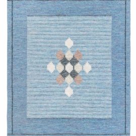 Scandinavian Mid-Century Geometric Ivory Flatweave Wool Carpet By Ingegerd Silow BB8384