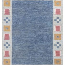 Mid-Century Scandinavian Geometric Warm Tan Flatweave Wool Rug By Bitte Ahlgren BB8353