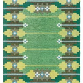 Vintage Swedish Geometric Forest Green Flatweave Wool Rug BB8389