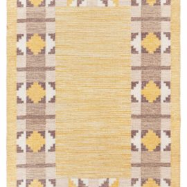 Mid-Century Scandinavian Geometric Warm Tan Flatweave Wool Rug Signed Initial (Jr) BB8381