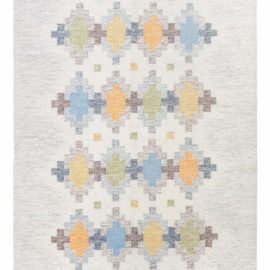 Vintage Swedish Geometric Light Gray Flatweave Wool Rug By Erik Lundberg BB8380