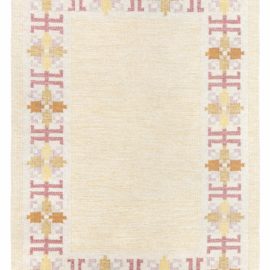 Vintage Scandinavian Geometric Cream Beige Flatweave Wool Rug By Fredrik Fiedler BB8385