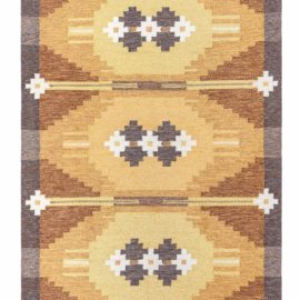 Swedish Vintage Geometric Warm Tan Flatweave Wool Rug By Ingegerd Silow BB8379