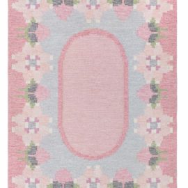 Vintage Swedish Floral Gray Flatweave Wool Rug By Ingegerd Silow BB8375
