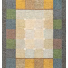 Vintage Scandinavian Geometric Light Beige Flatweave Wool Rug By Ulla Parkdal BB8369