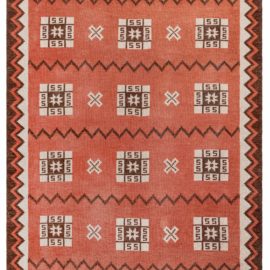Scandinavian Vintage Geometric Ivory Flatweave Wool Carpet BB8395