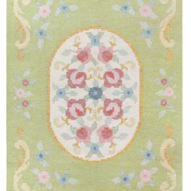 Mid-Century Swedish Floral Cream Flatweave Wool Rug By Rakel Carllander BB8377