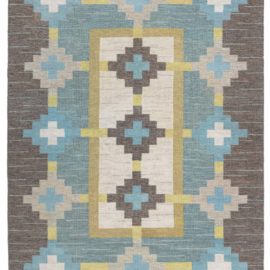 Scandinavian Mid-Century Geometric Light Beige Flatweave Wool Rug Signed Sverker Greuholm BB8358