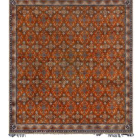 Swedish Vintage Geometric Slate Gray Hand-Knotted Wool Rug Pile BB8351