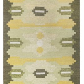 Vintage Scandinavian Geometric Light Beige Flatweave Wool Rug BB8394