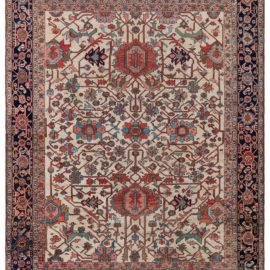 Heriz Persian Antique Allover Geometric Cream Beige Hand-Knotted Wool Rug, Circa 1920 – Circa 1920 BB8410