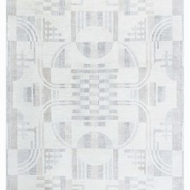 Art Deco Contemporary Geometric Light Gray Handmade Wool & Silk Carpet “Eclisse” N12704