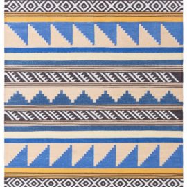 Modern Abstract Geometric Cream Flatweave Cotton Rug “Apex” N12683