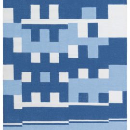 Modern Abstract Geometric White Flatweave Cotton Rug “Cobalt Bastion” N12684