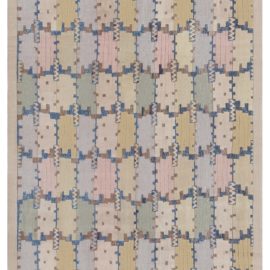 Modern Flatweave Geometric Soft Beige Hand-Knotted Wool Rug “Name Aquarelle” N12703