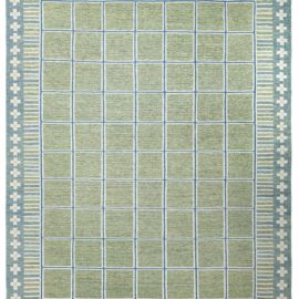 Modern Flatweave Geometric Ivory Wool Rug “Greenpane” N12708