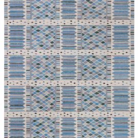 Flatweave Contemporary Geometric Slate Gray Hand-Knotted Wool Rug “Harlequin” N12712