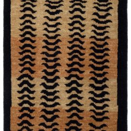 Modern Animal Chevron Warm Tan With Black Handmade Wool Rug “Tigrine” N12693